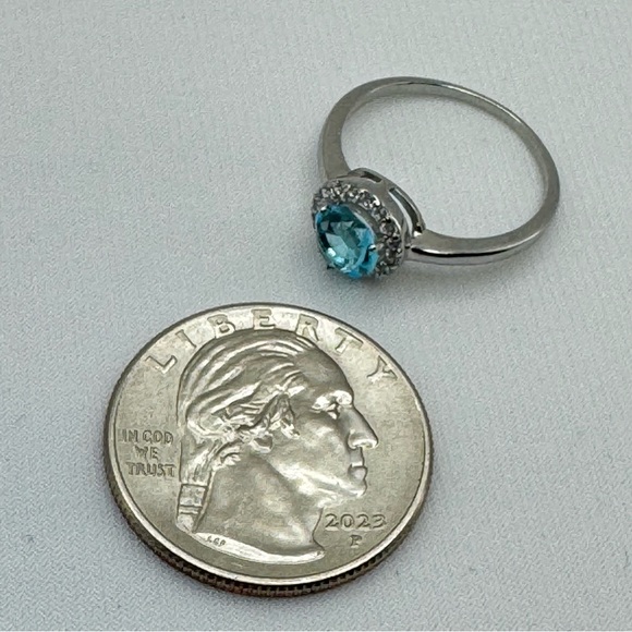 New Sterling Silver Blue CZ Halo Ring Size 7 Sparkling Round Cut